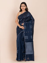 KAVVYA  NAVY BLUE HANDLOOM LINEN SAREE